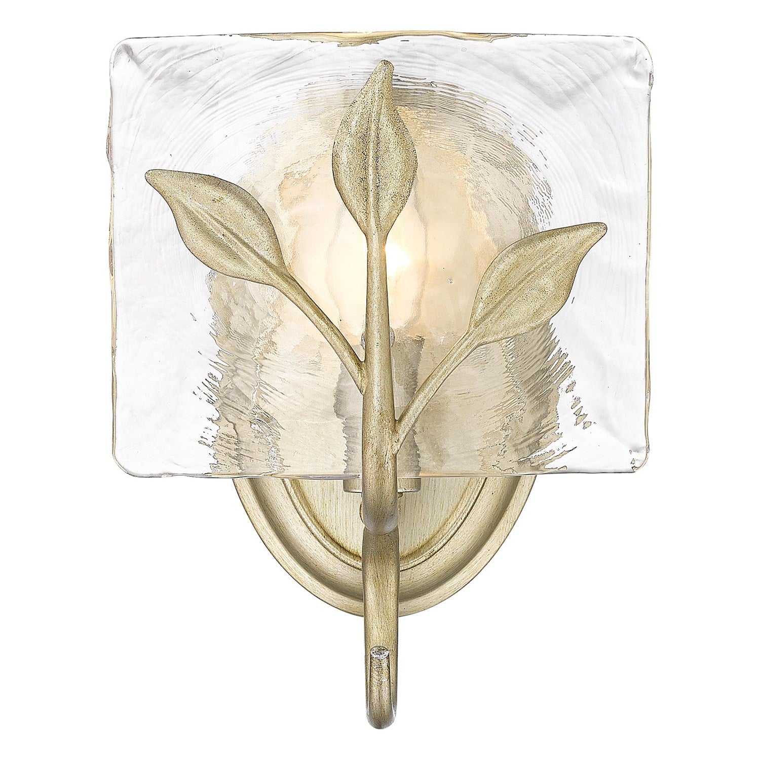 1-Light Vanity Light In White Gold With Hammered Water Glass by Golden