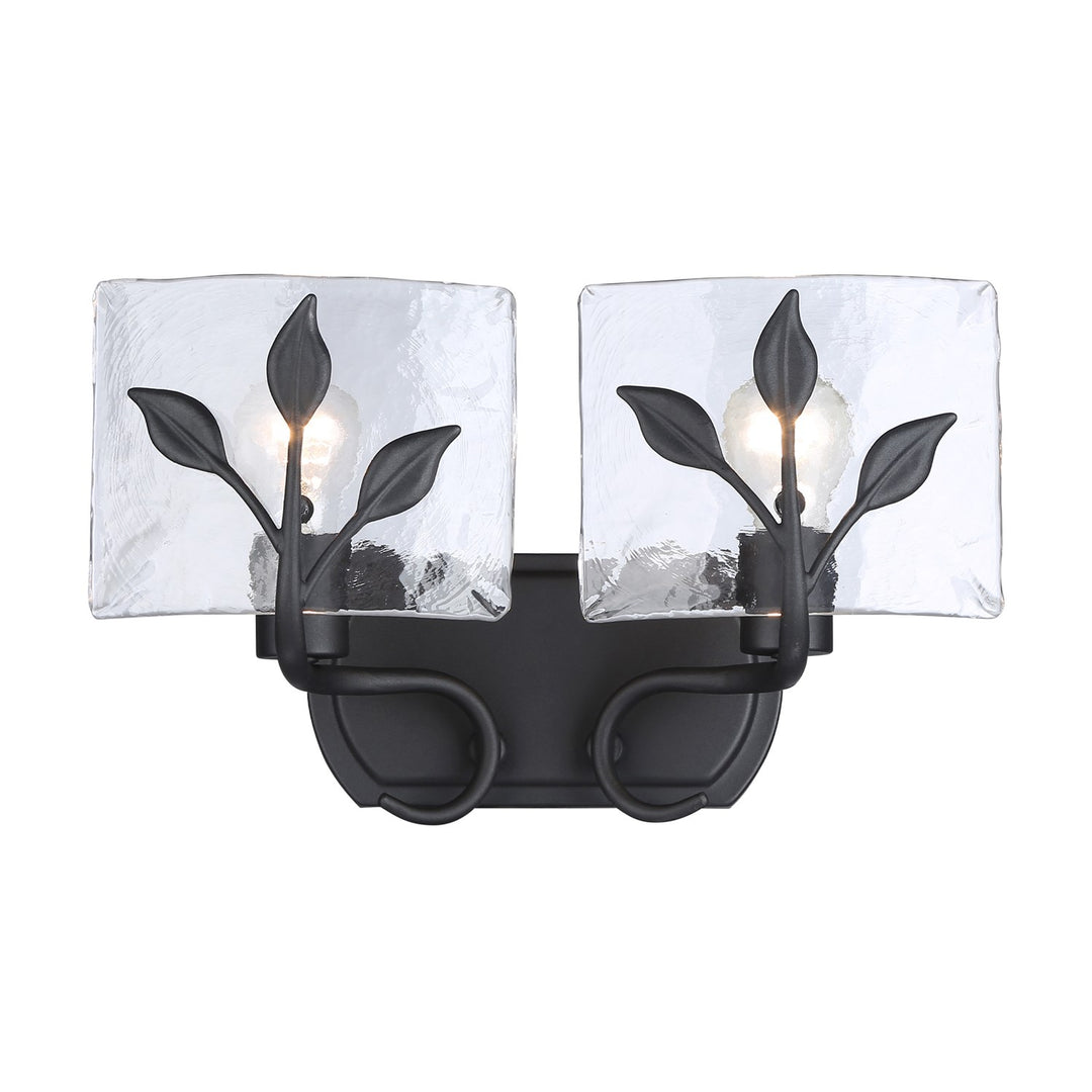2-Light Vanity Light In Natural Black With Hammered Water Glass by Golden