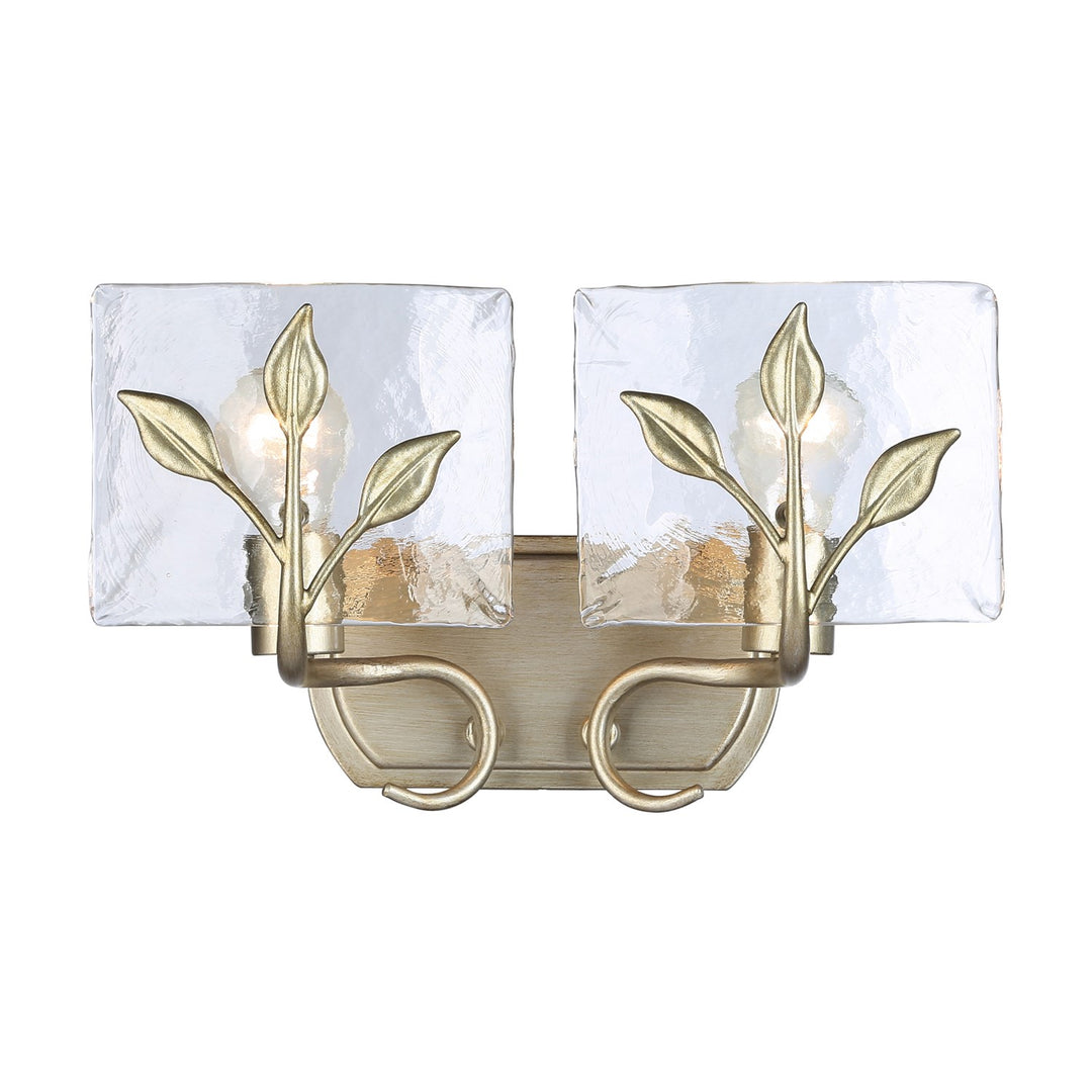 2-Light Vanity Light In White Gold With Hammered Water Glass by Golden