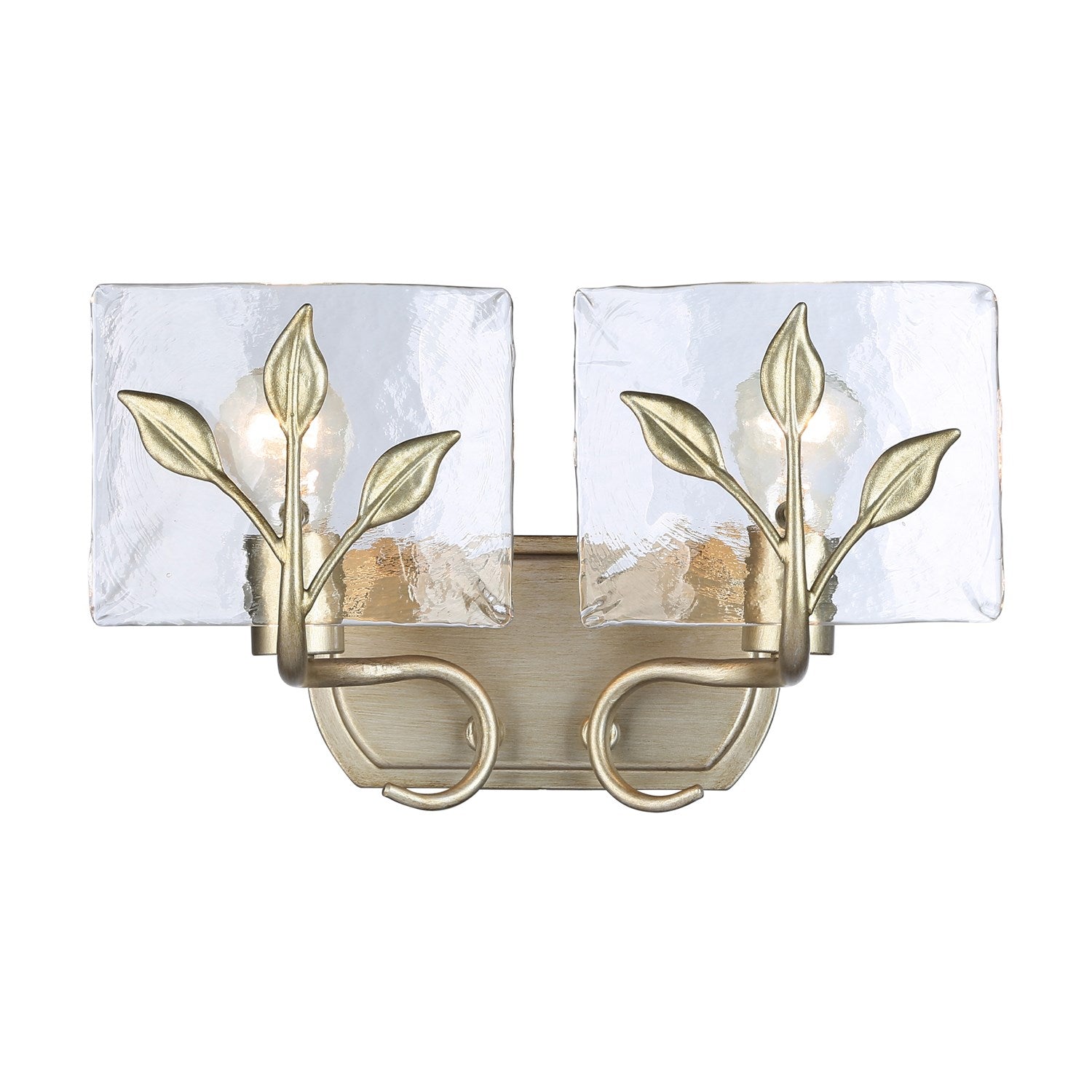 2-Light Vanity Light In White Gold With Hammered Water Glass by Golden