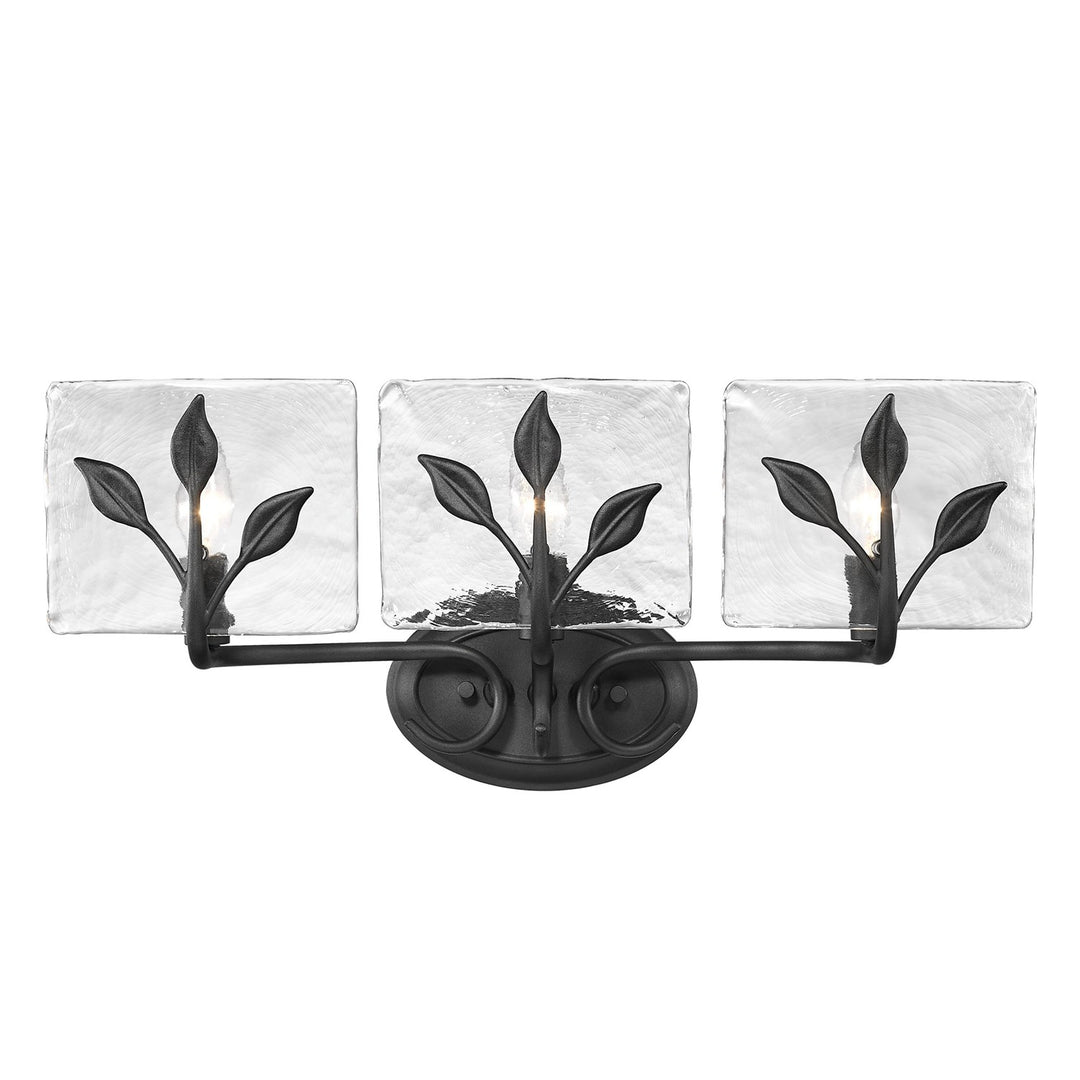 3-Light Vanity Light In Natural Black With Hammered Water Glass by Golden