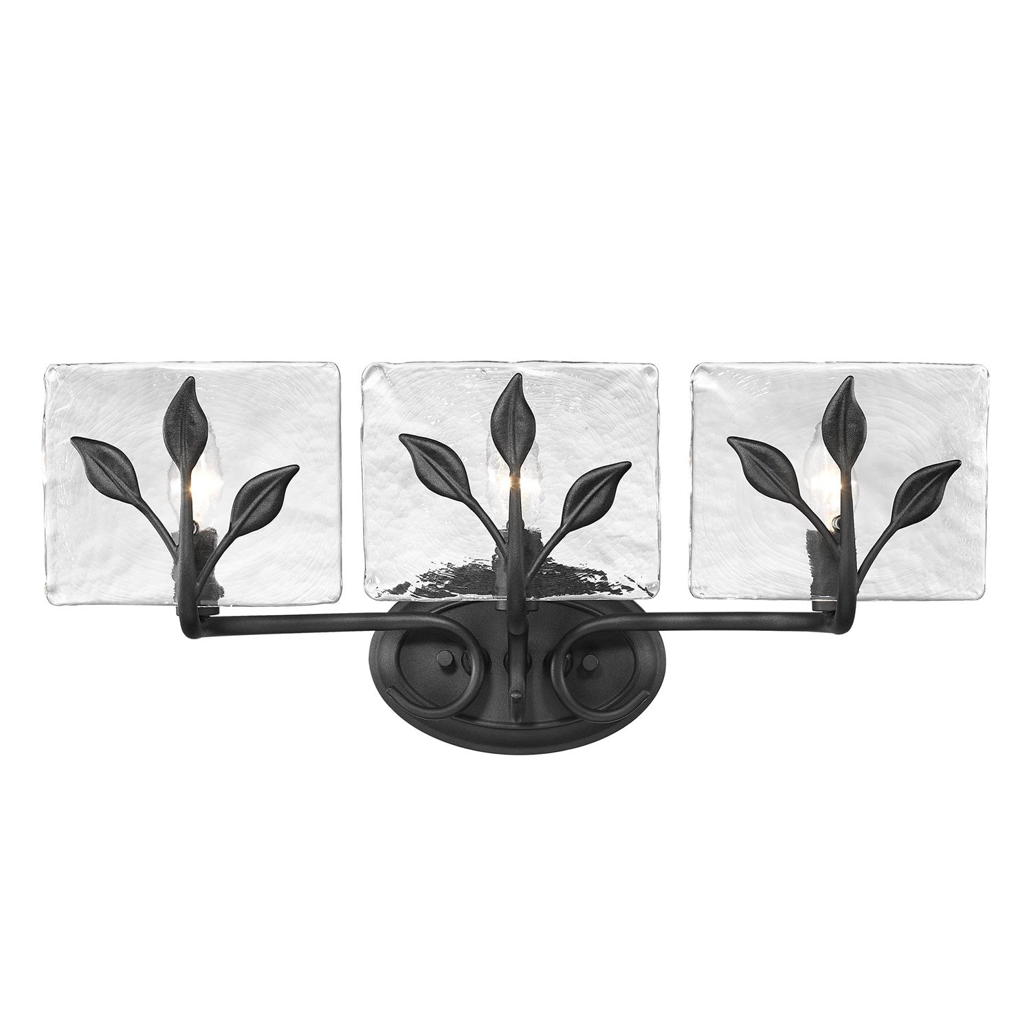3-Light Vanity Light In Natural Black With Hammered Water Glass by Golden