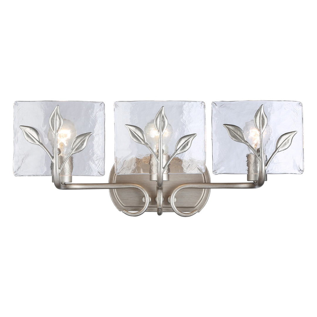 3-Light Vanity Light In Peruvian Silver With Hammered Water Glass by Golden