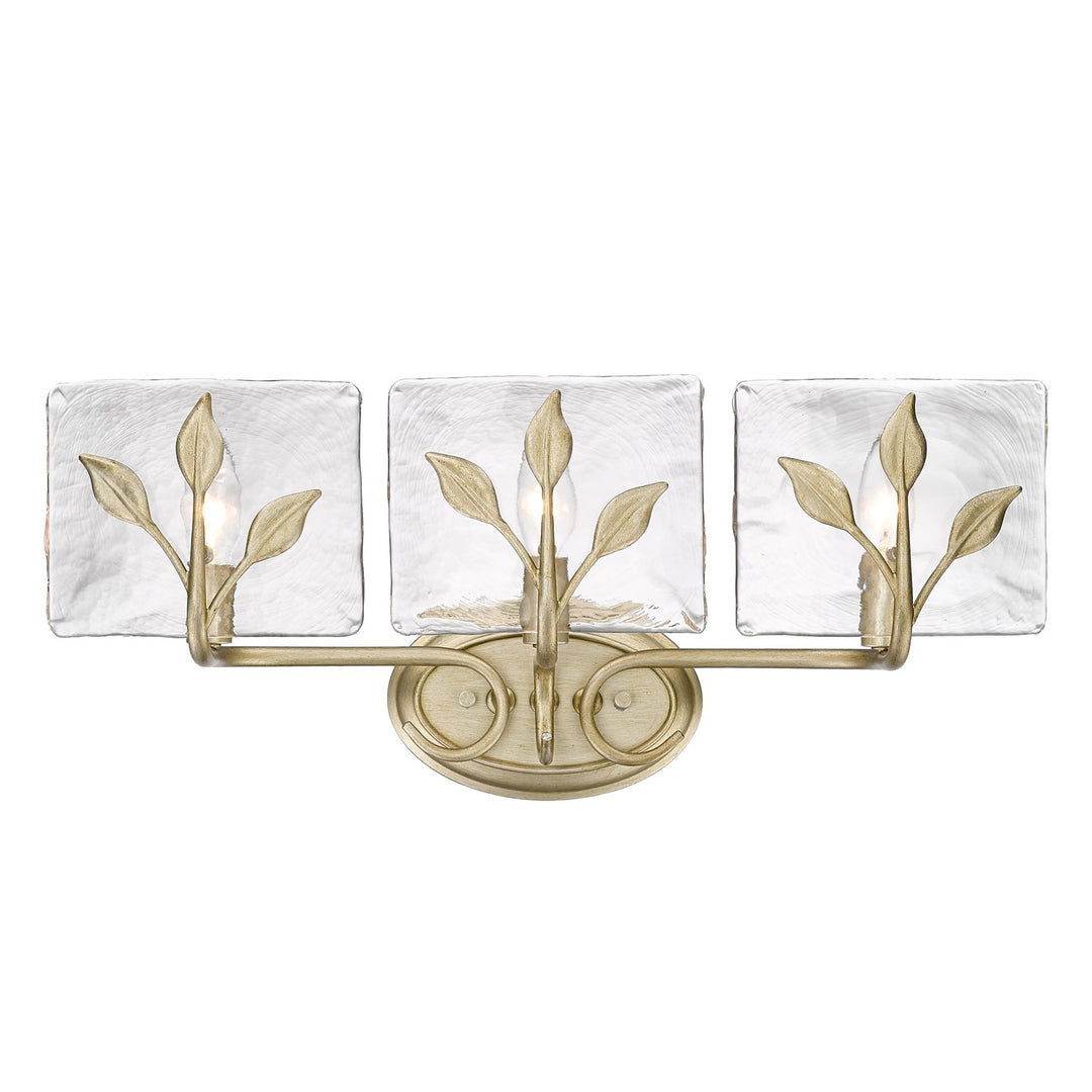 3-Light Vanity Light In White Gold With Hammered Water Glass by Golden