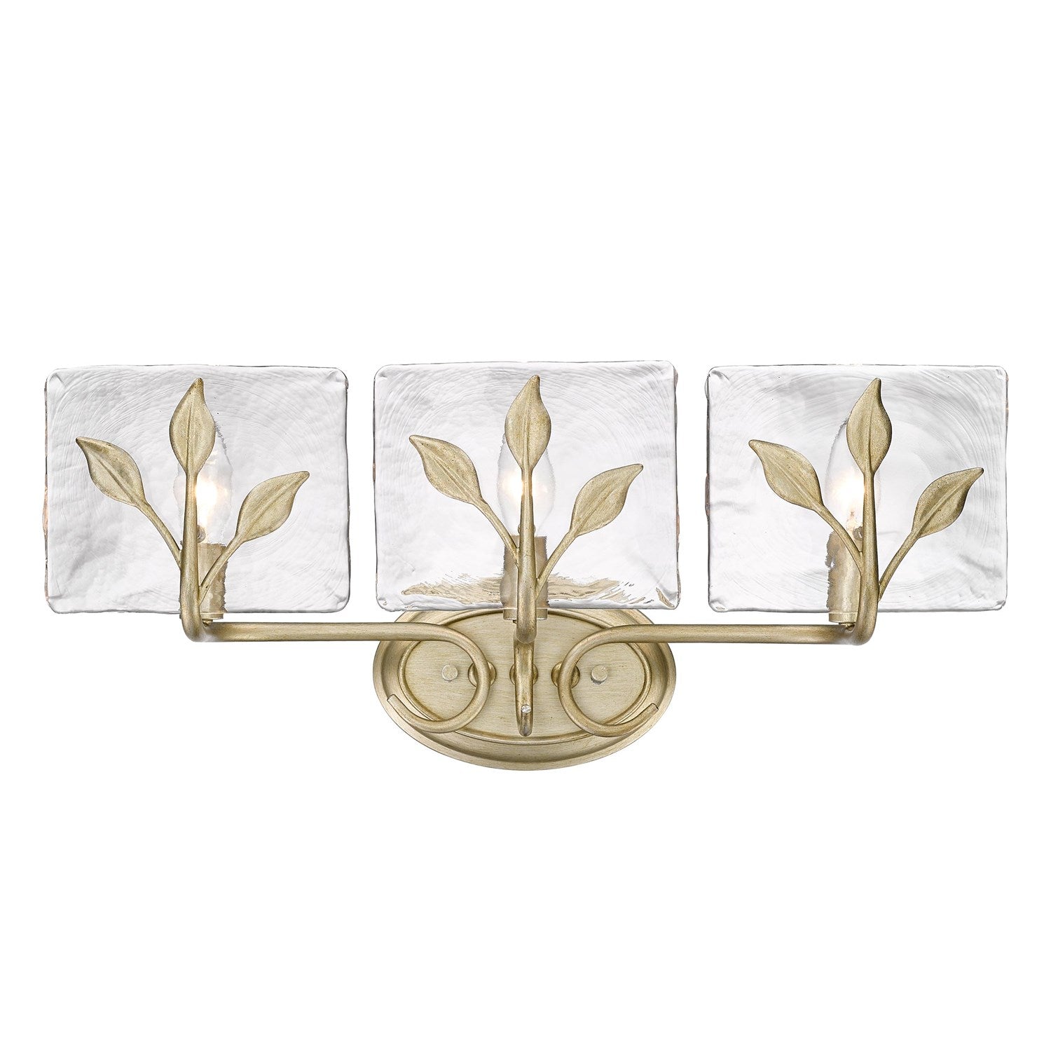 3-Light Vanity Light In White Gold With Hammered Water Glass by Golden