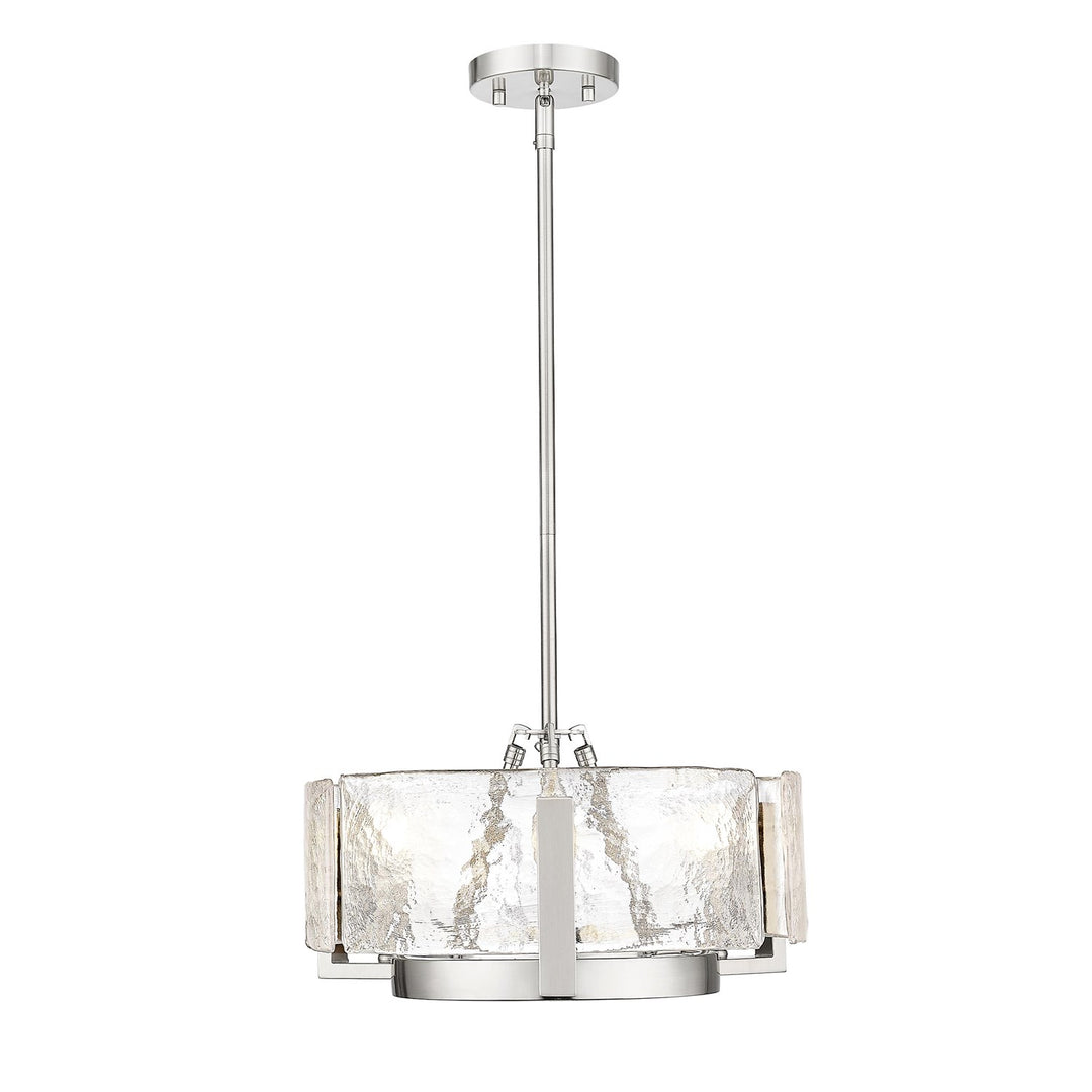 3-Light Chandelier In Pewter With Hammered Water Glass by Golden