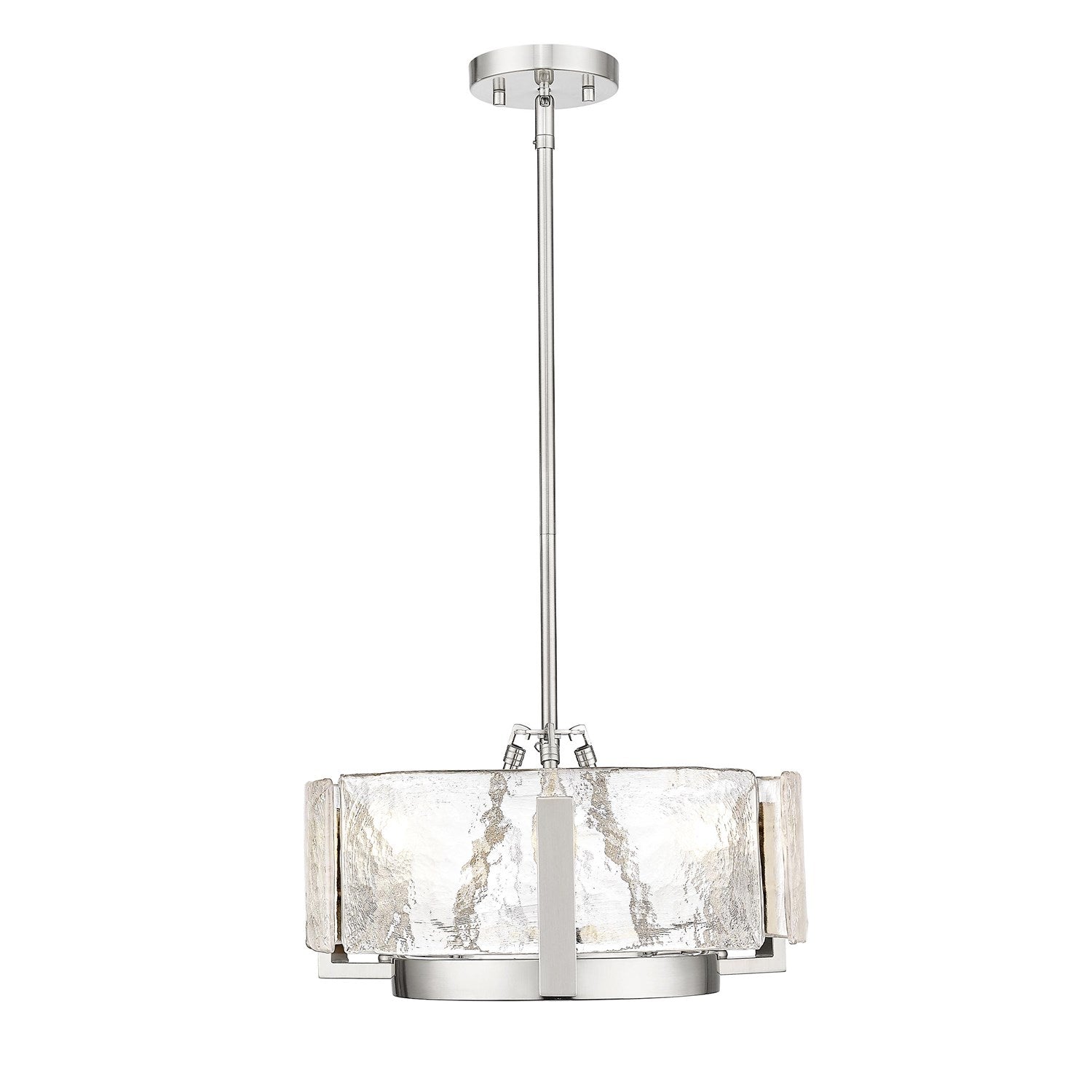 3-Light Chandelier In Pewter With Hammered Water Glass by Golden