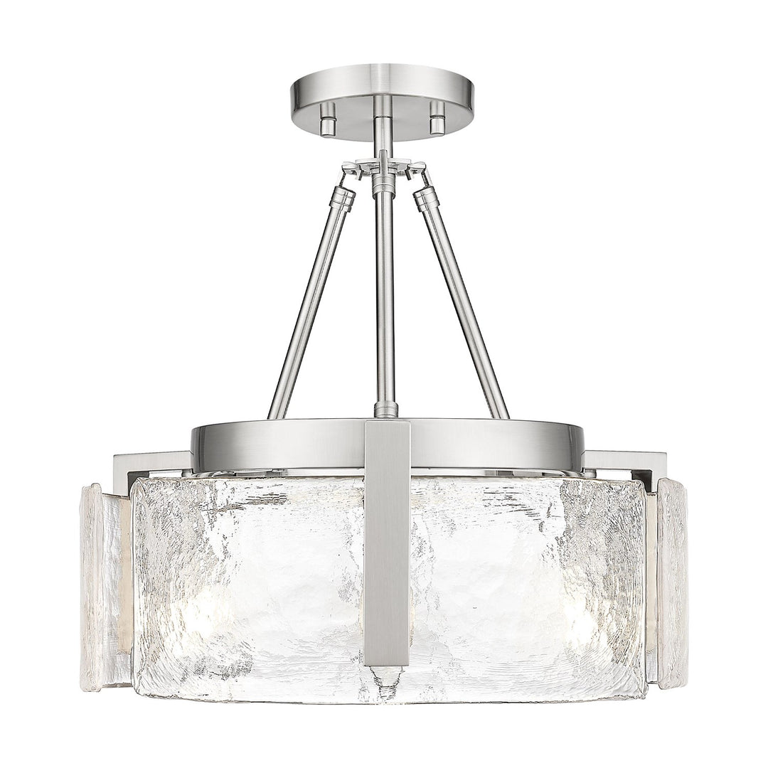 3-Light Semi-Flush In Pewter With Hammered Water Glass Shade by Golden