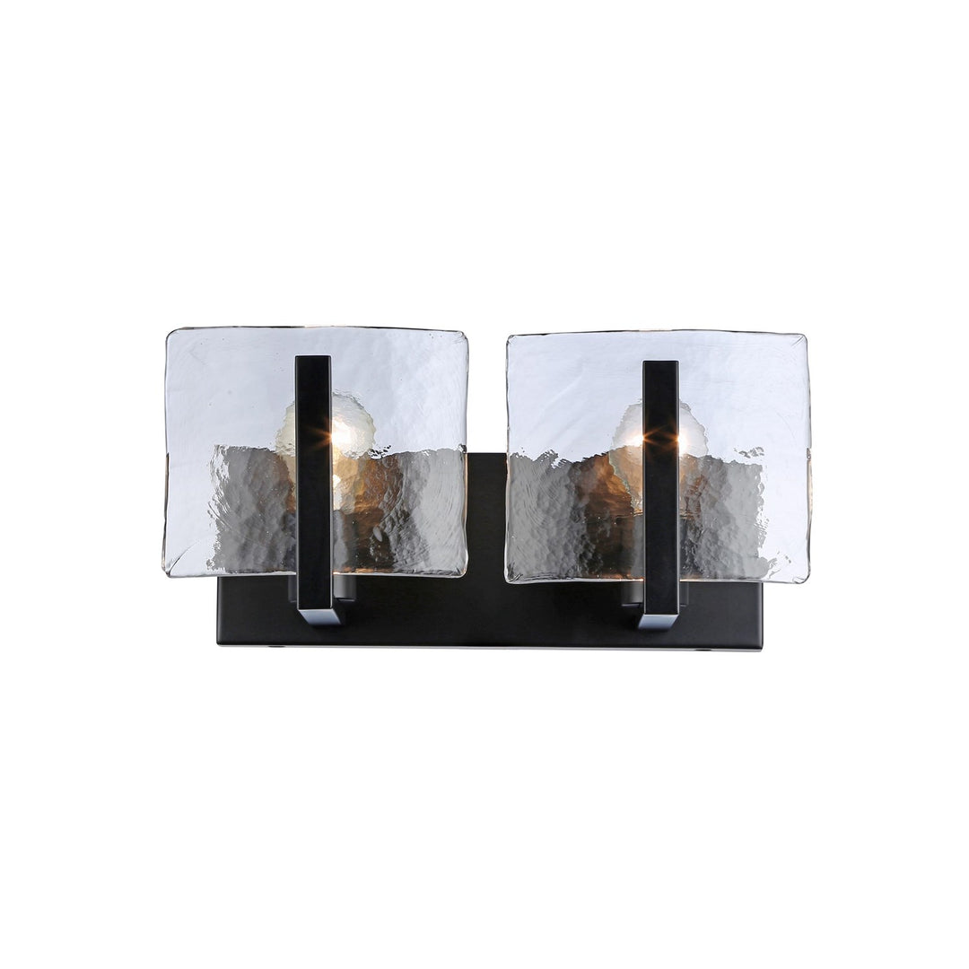 Blk 2 Light Bath Vanity In Matte Balck With Hammered Water Glass Shade by Golden