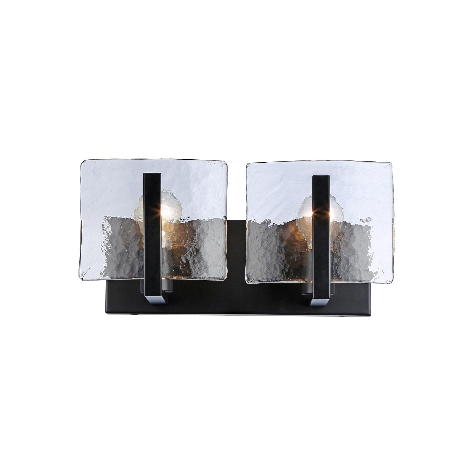 Blk 2 Light Bath Vanity In Matte Balck With Hammered Water Glass Shade by Golden