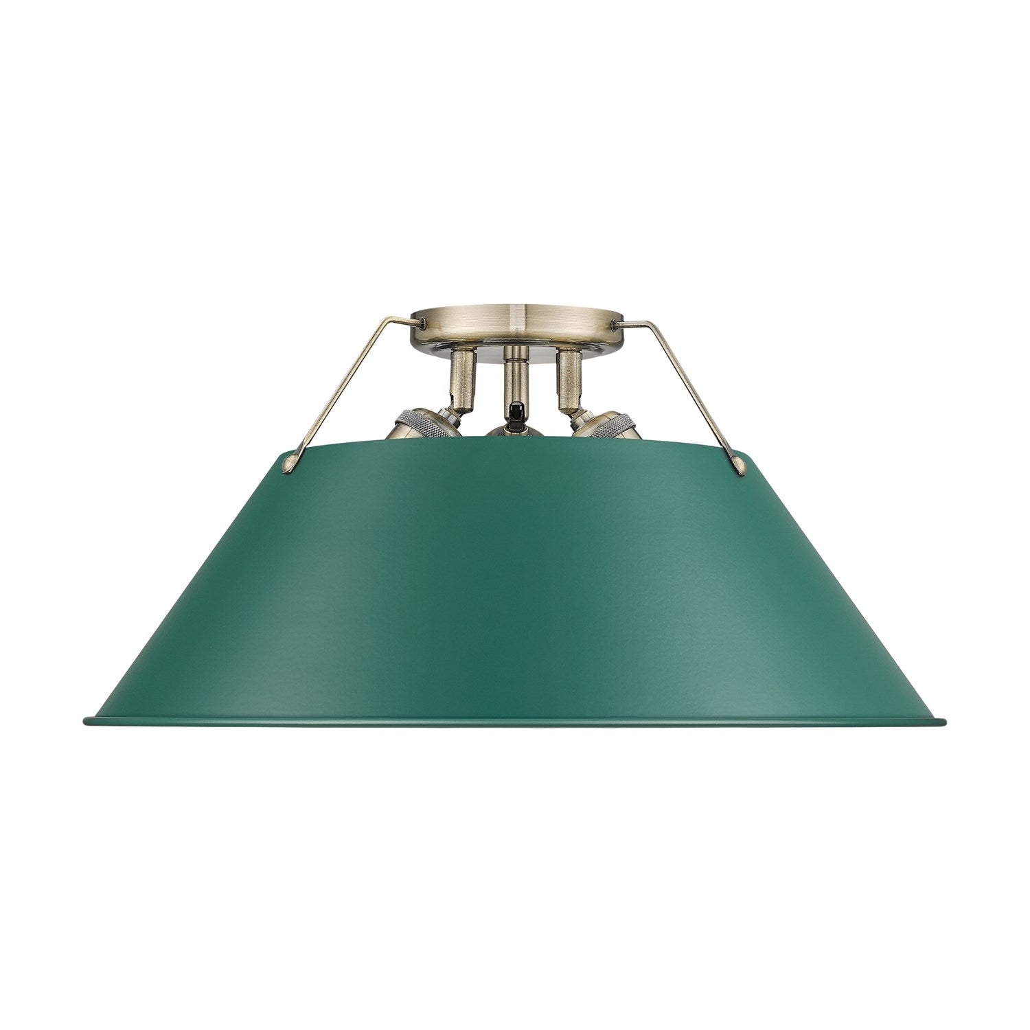 3-Light Flush Mount In Aged Brass With Pine Green by Golden
