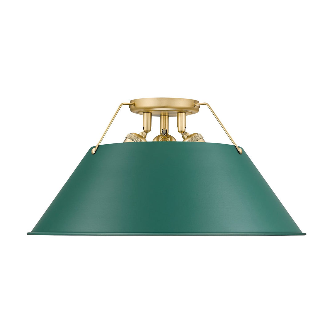 3-Light Flush Mount In Brushed Champagne Bronze With Pine Green by Golden