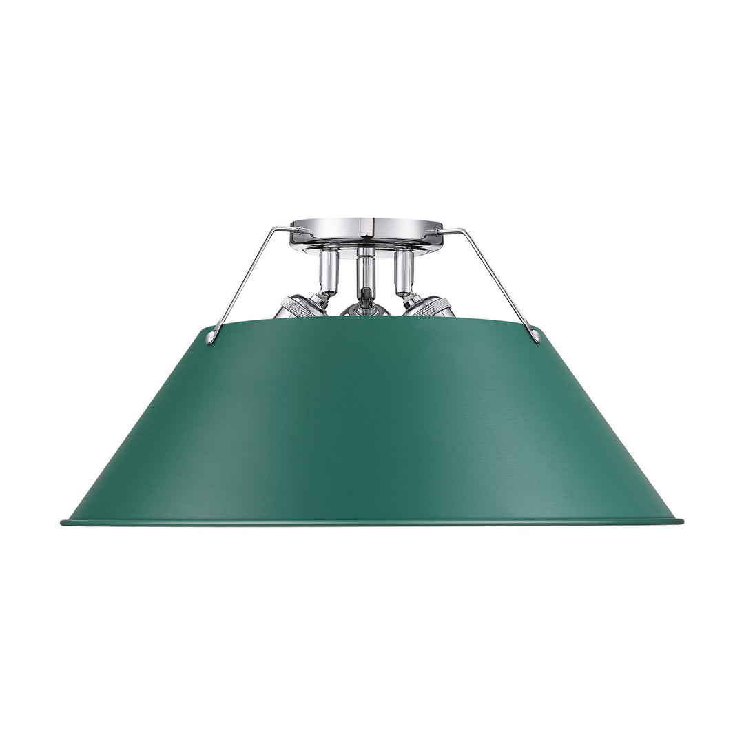 3-Light Flush Mount In Chrome With Pine Green by Golden