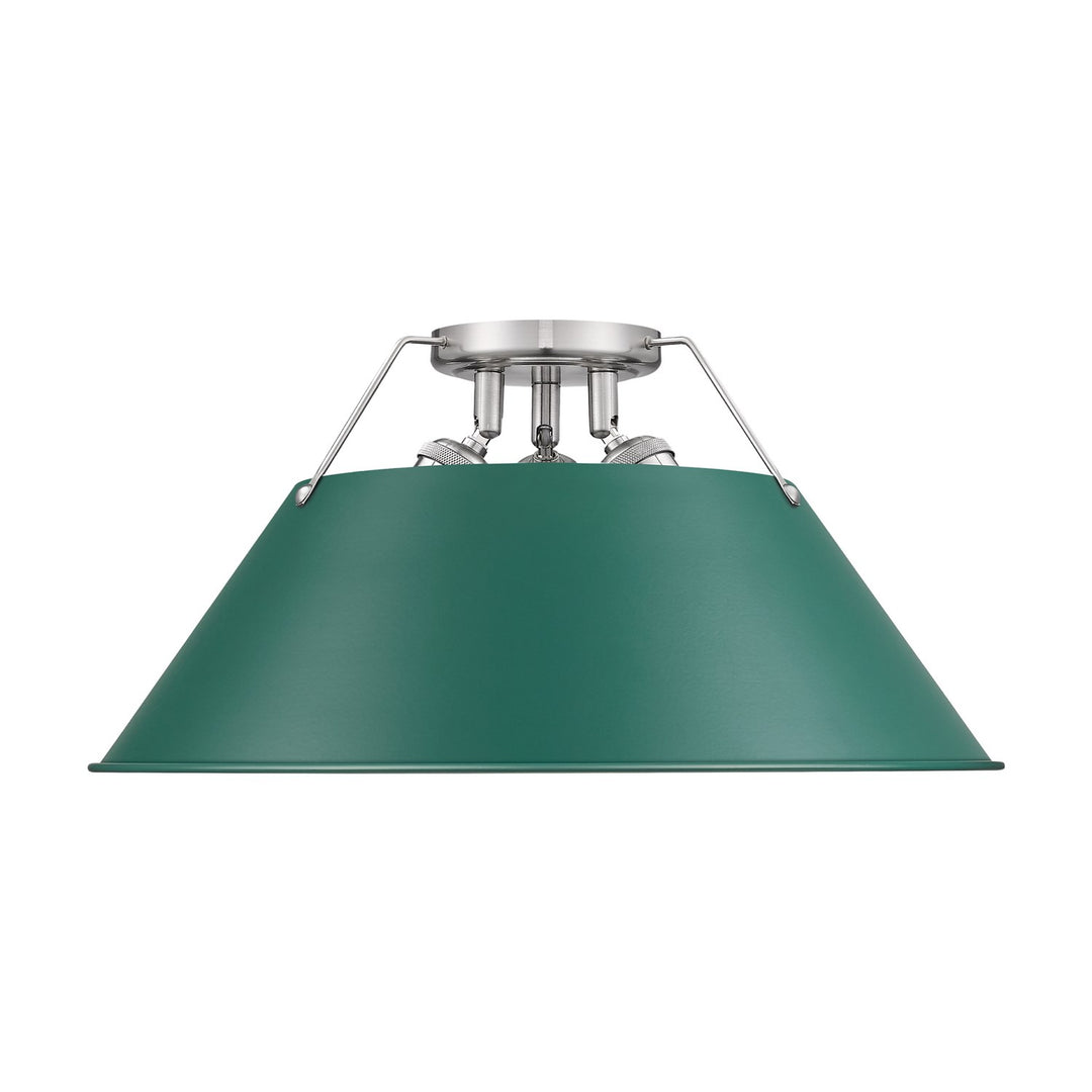 3-Light Flush Mount In Pewter With Pine Green by Golden