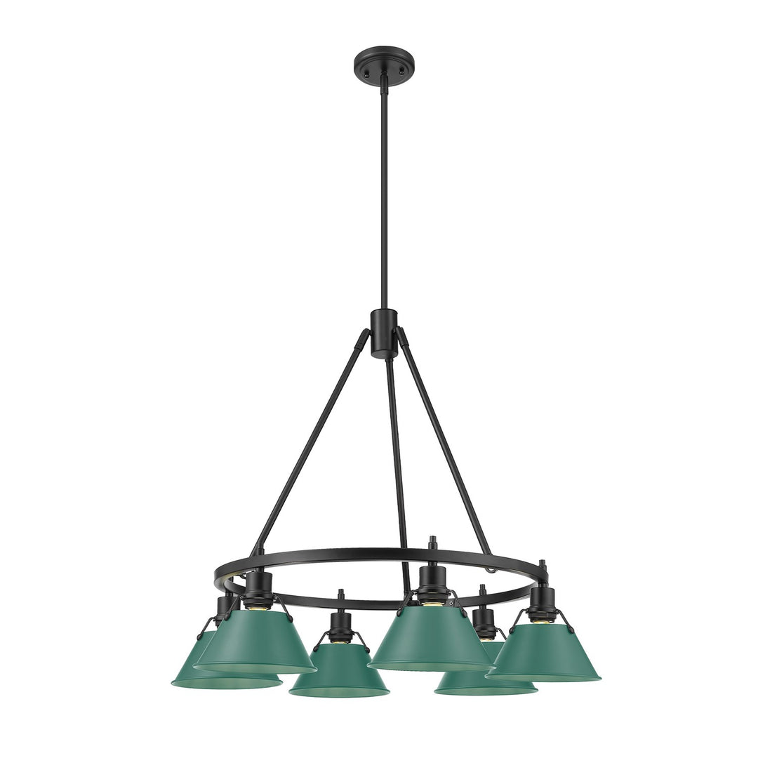 6-Light Chandelier In Matte Black With Pine Green by Golden