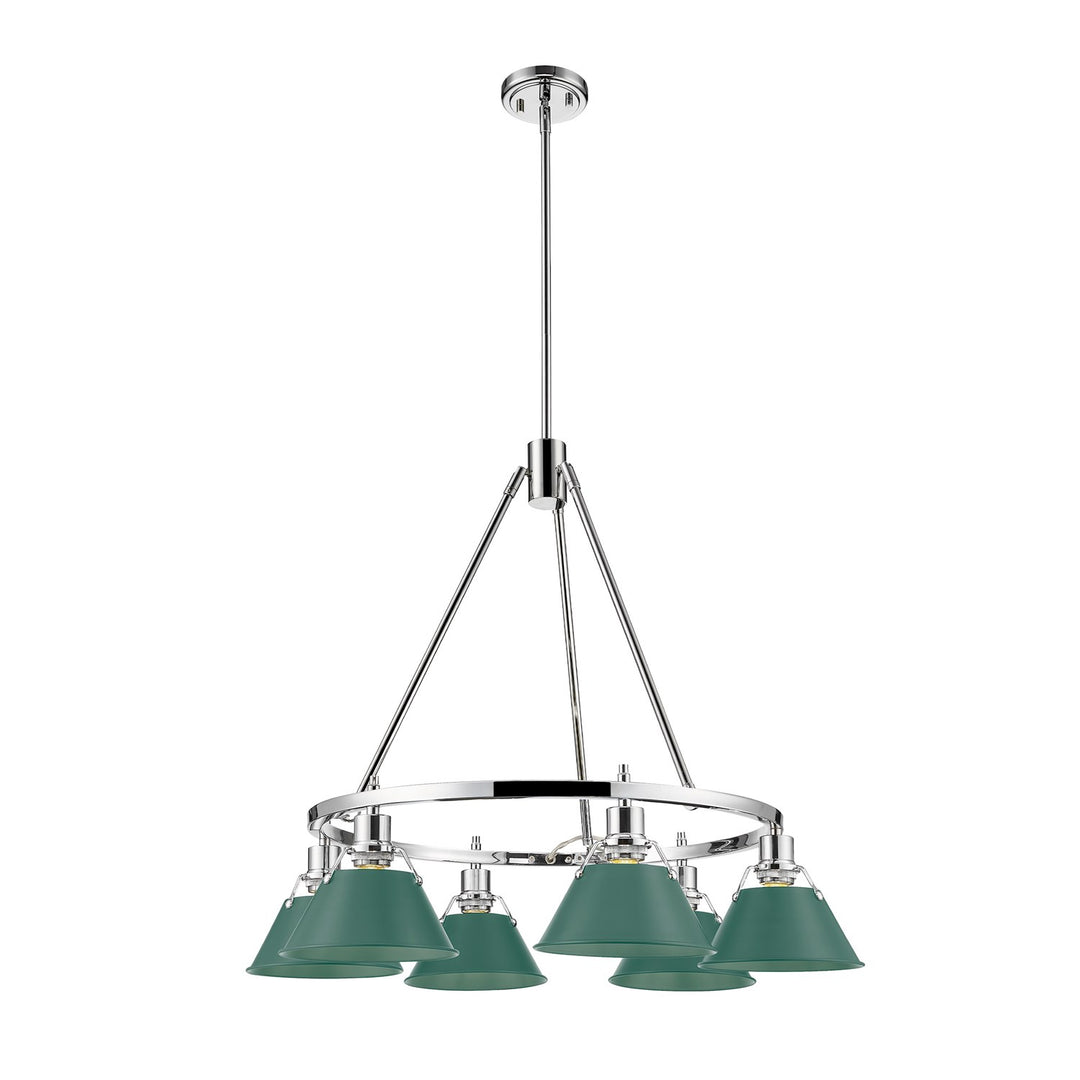 6-Light Chandelier In Chrome With Pine Green by Golden