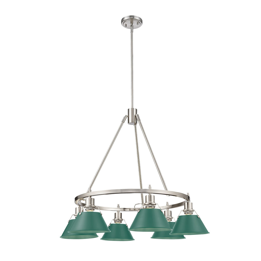6-Light Chandelier In Pewter With Pine Green by Golden