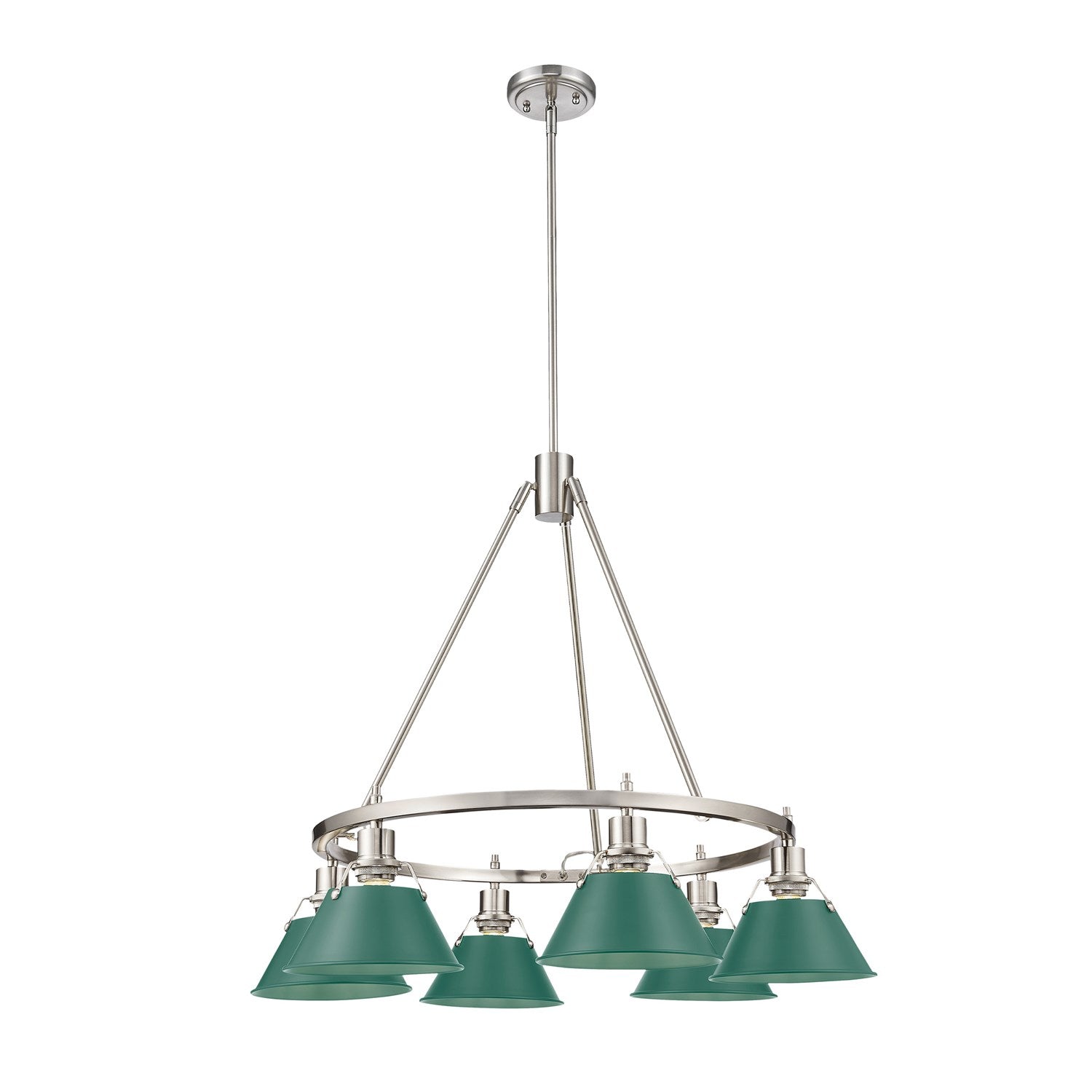 6-Light Chandelier In Pewter With Pine Green by Golden