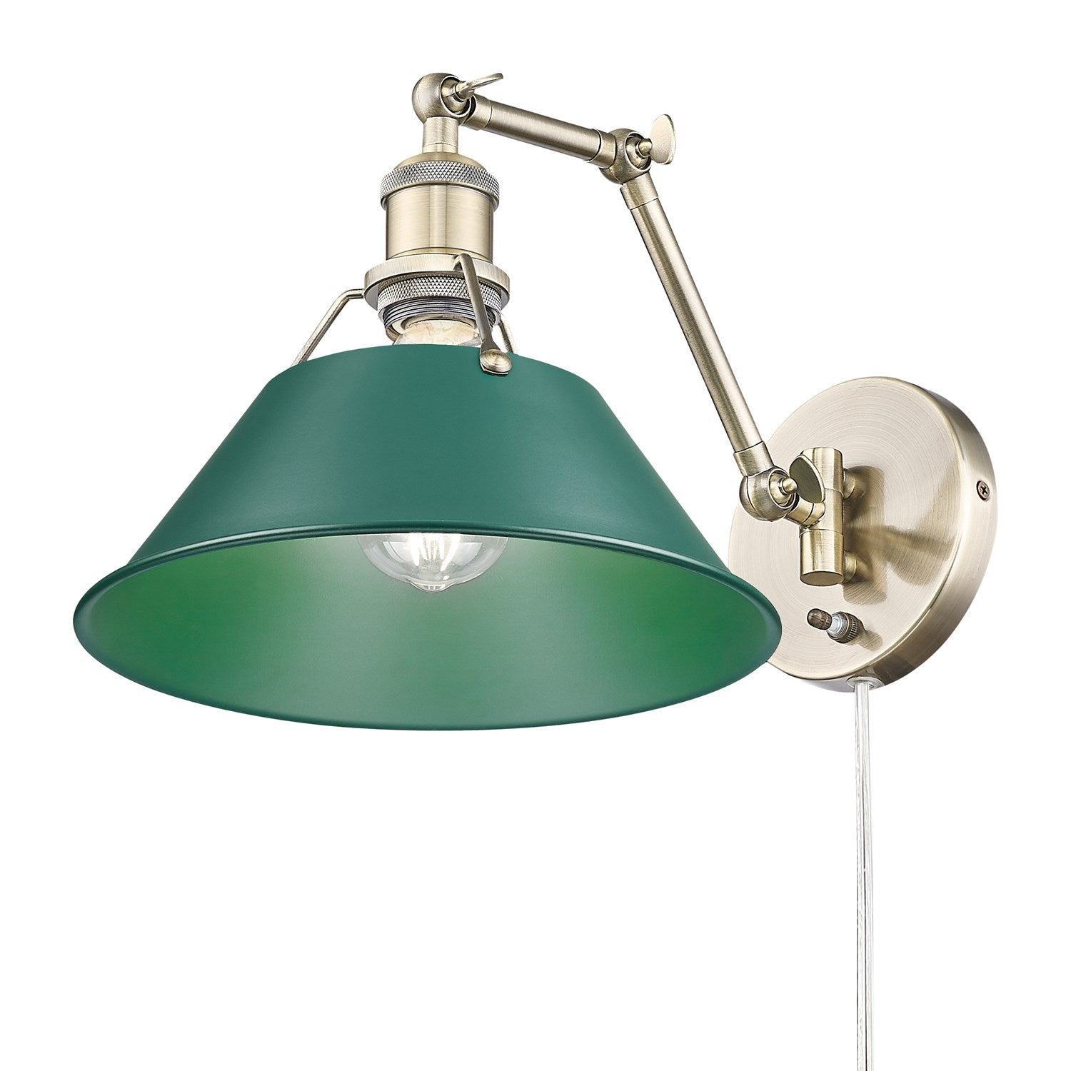 Articulating Wall Sconce In Aged Brass With Pine Green by Golden