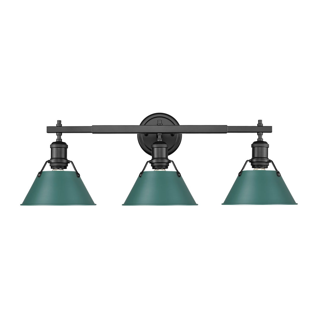 3-Light Vanity Light In Matte Black With Pine Green by Golden