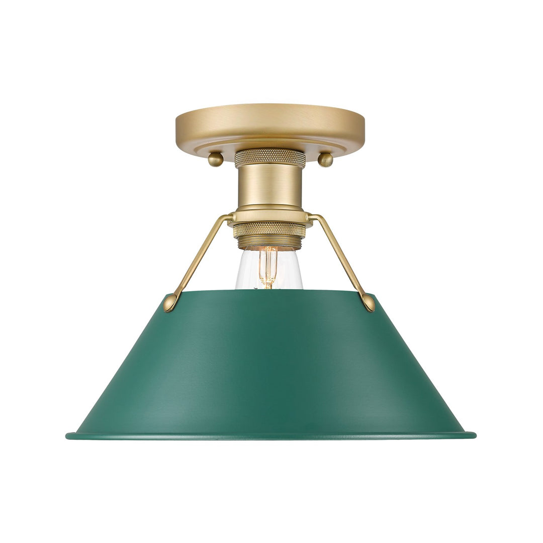 1-Light Flush Mount In Brushed Champagne Bronze With Pine Green by Golden