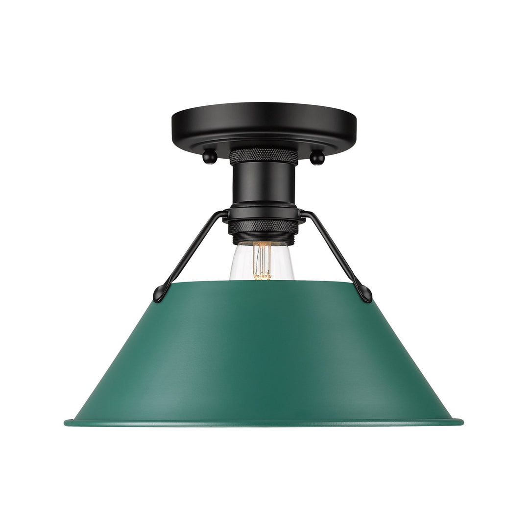 1-Light Flush Mount In Matte Black With Pine Green by Golden