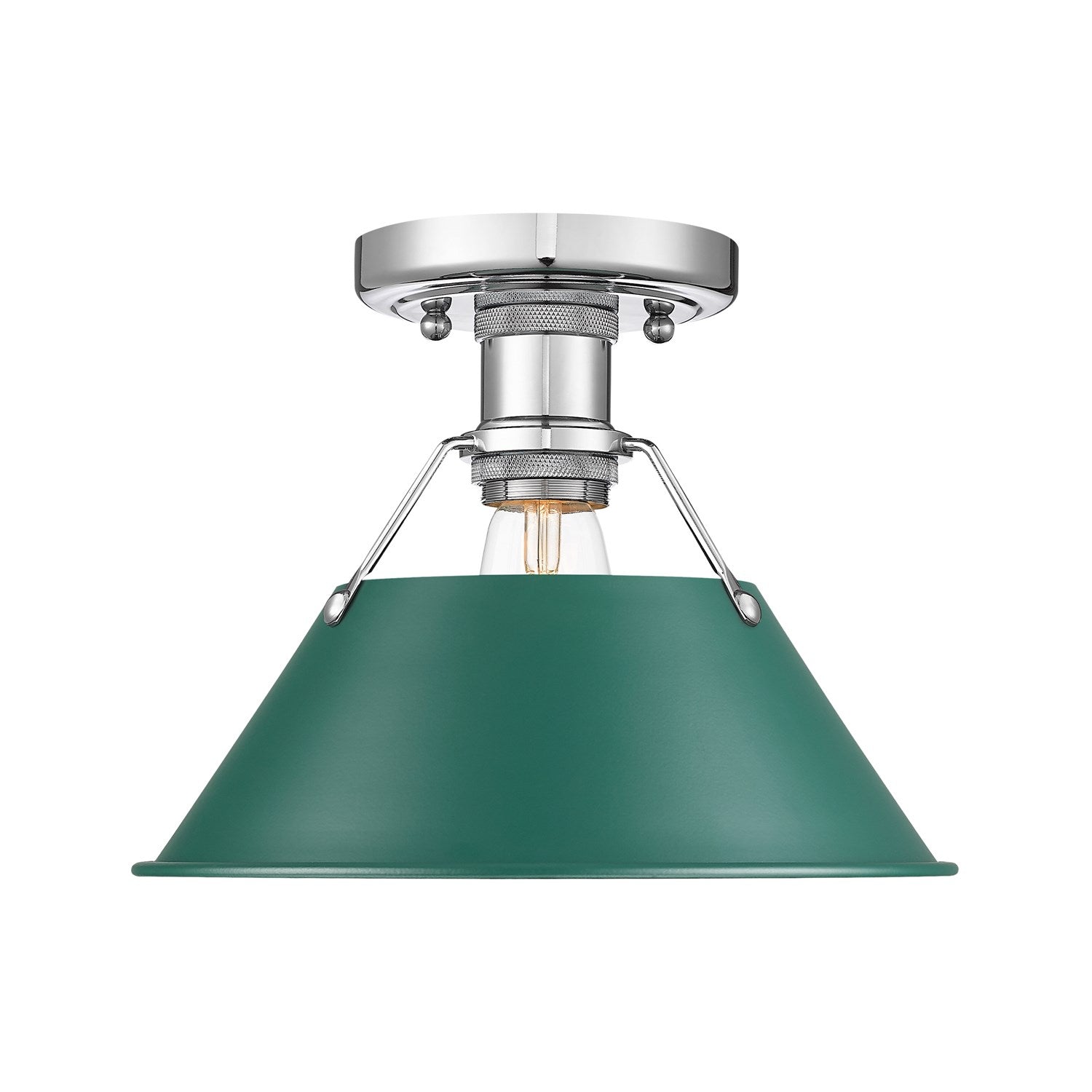 1-Light Flush Mount In Chrome With Pine Green by Golden