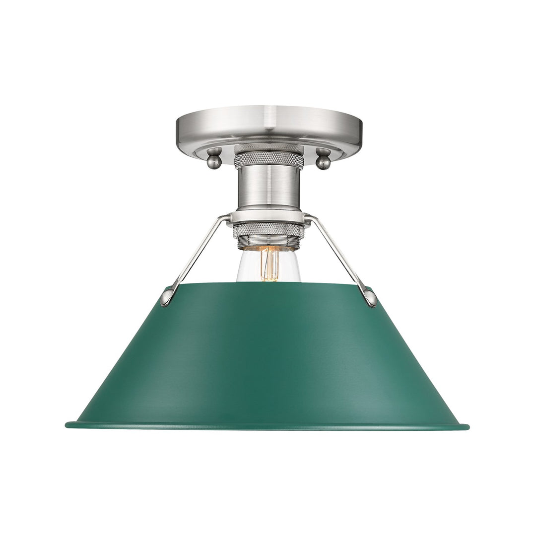 1-Light Flush Mount In Pewter With Pine Green by Golden