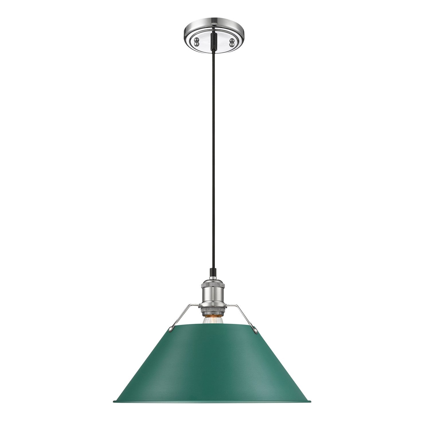 14" Wide Large Pendant In Chrome With Pine Green by Golden
