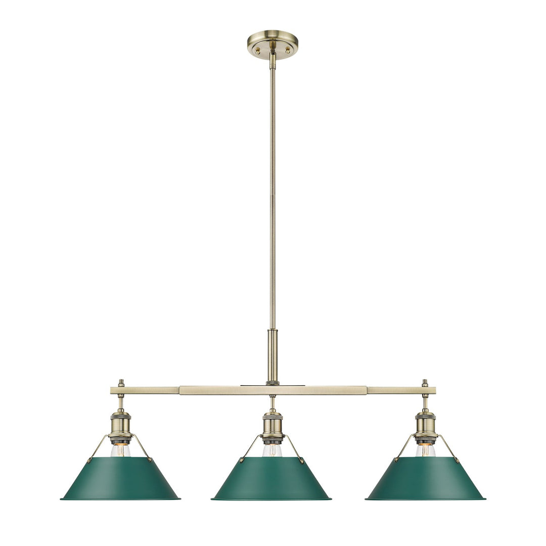 3-Light Linear Pendant In Aged Brass With Pine Green by Golden