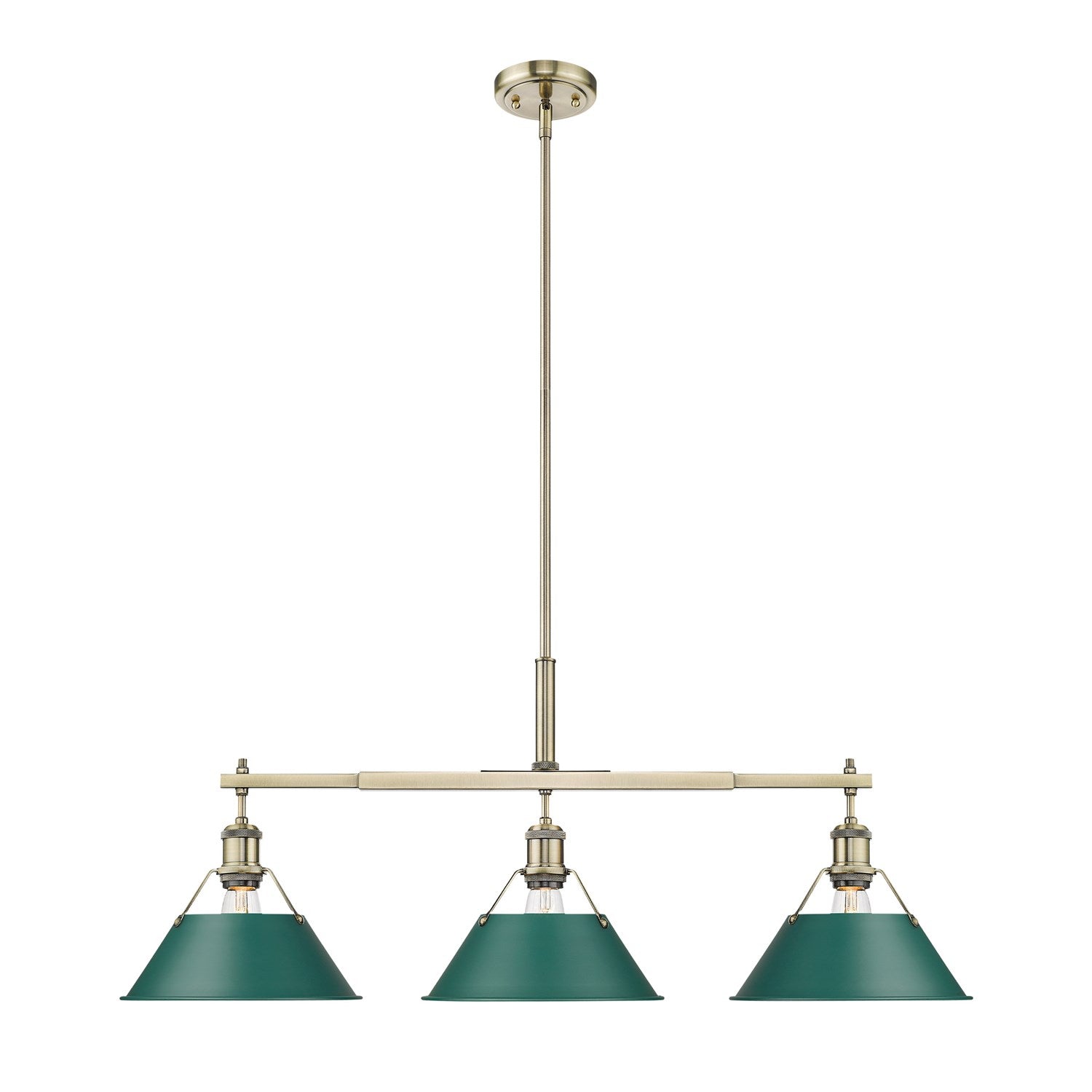 3-Light Linear Pendant In Aged Brass With Pine Green by Golden