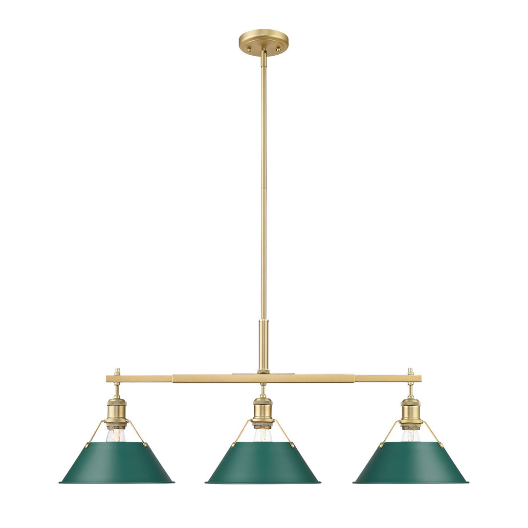 3-Light Linear Pendant In Brushed Champagne Bronze With Pine Green by Golden