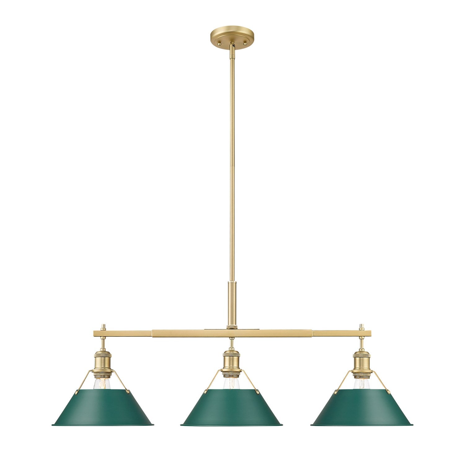 3-Light Linear Pendant In Brushed Champagne Bronze With Pine Green by Golden