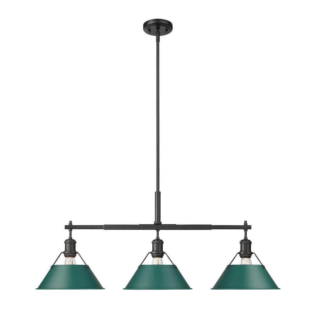 3-Light Linear Pendant In Matte Black With Pine Green by Golden