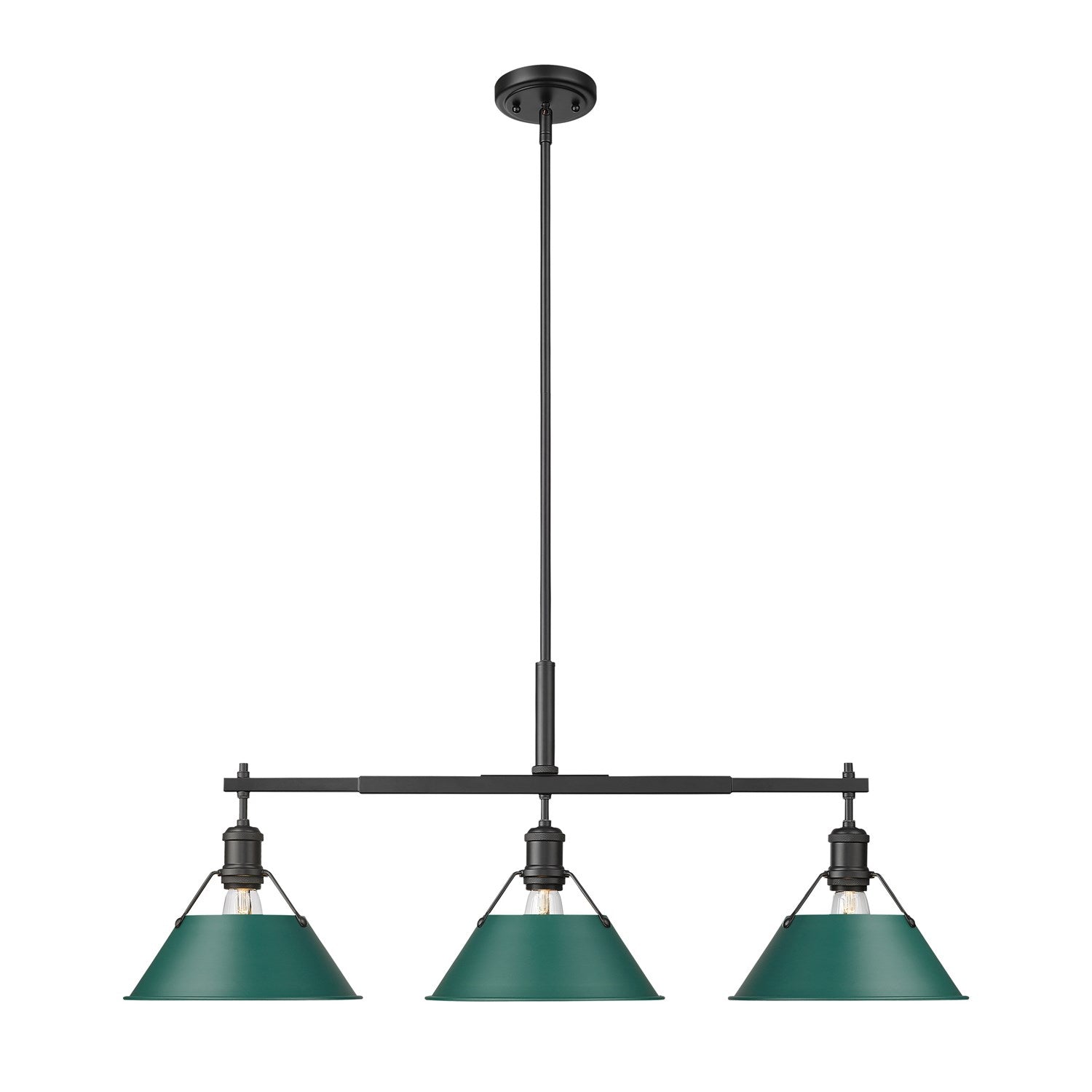 3-Light Linear Pendant In Matte Black With Pine Green by Golden