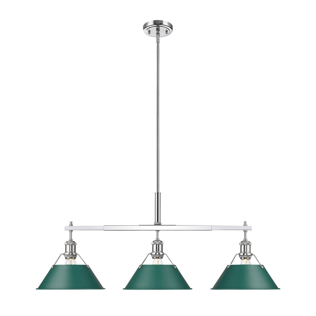 3-Light Linear Pendant In Chrome With Pine Green by Golden