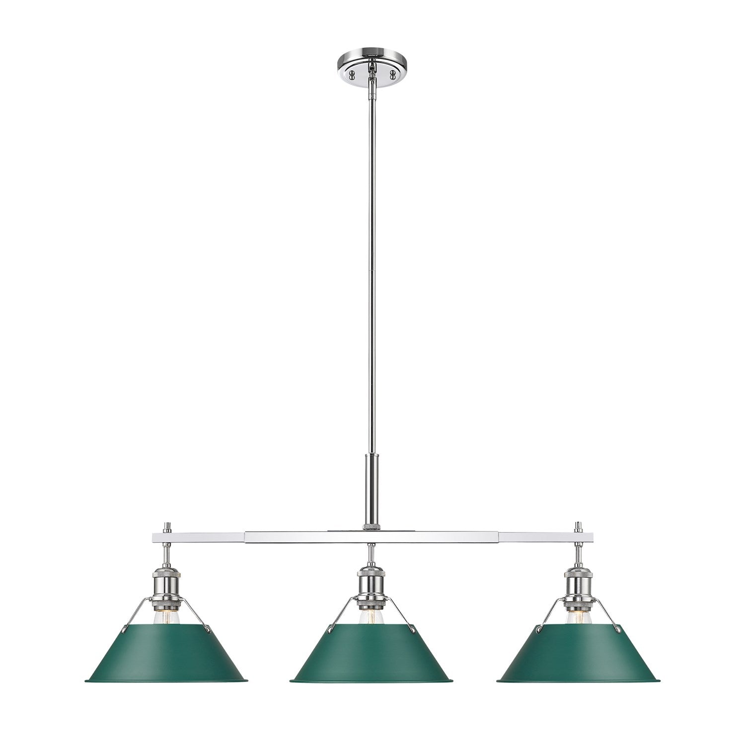 3-Light Linear Pendant In Chrome With Pine Green by Golden