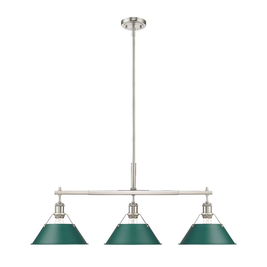 3-Light Linear Pendant In Pewter With Pine Green by Golden