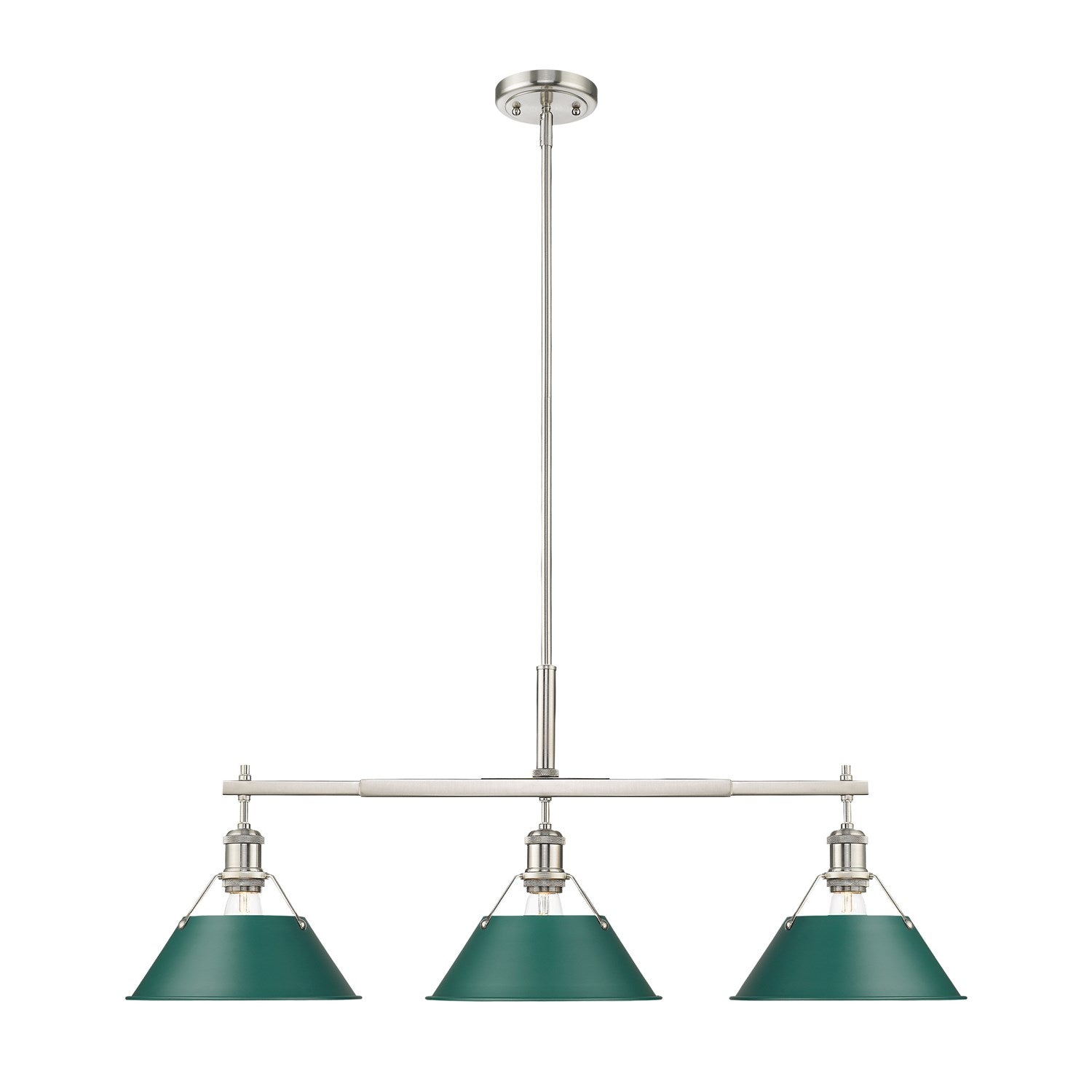 3-Light Linear Pendant In Pewter With Pine Green by Golden