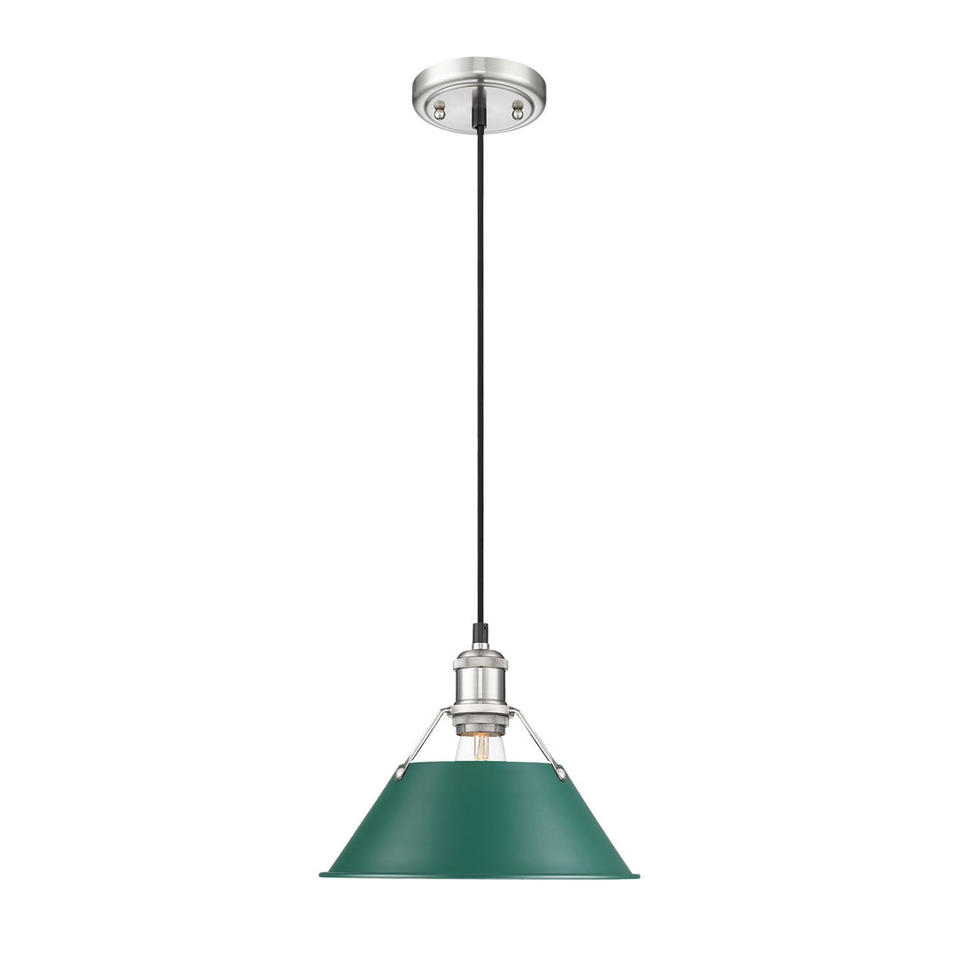 10" Wide Medium Pendant In Pewter With Pine Green by Golden