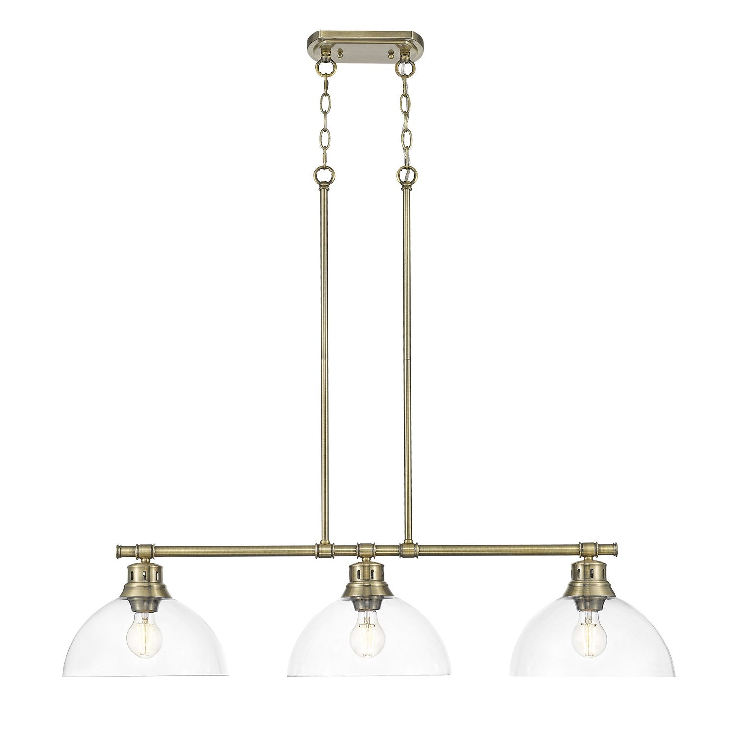 3-Light Linear Pendant In Aged Brass With Clear Glass by Golden