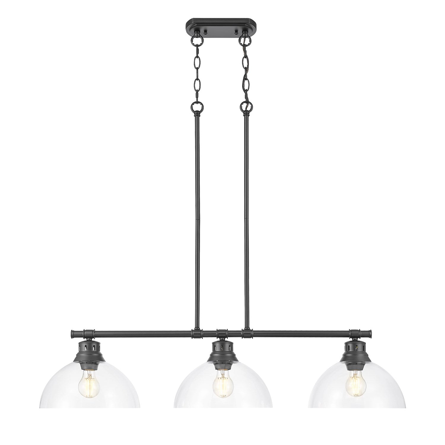 3-Light Linear Pendant In Matte Black With Clear Glass by Golden