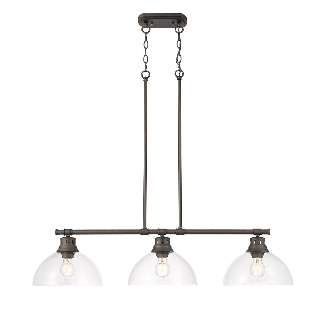 3-Light Linear Pendant In Rubbed Bronze With Clear Glass by Golden