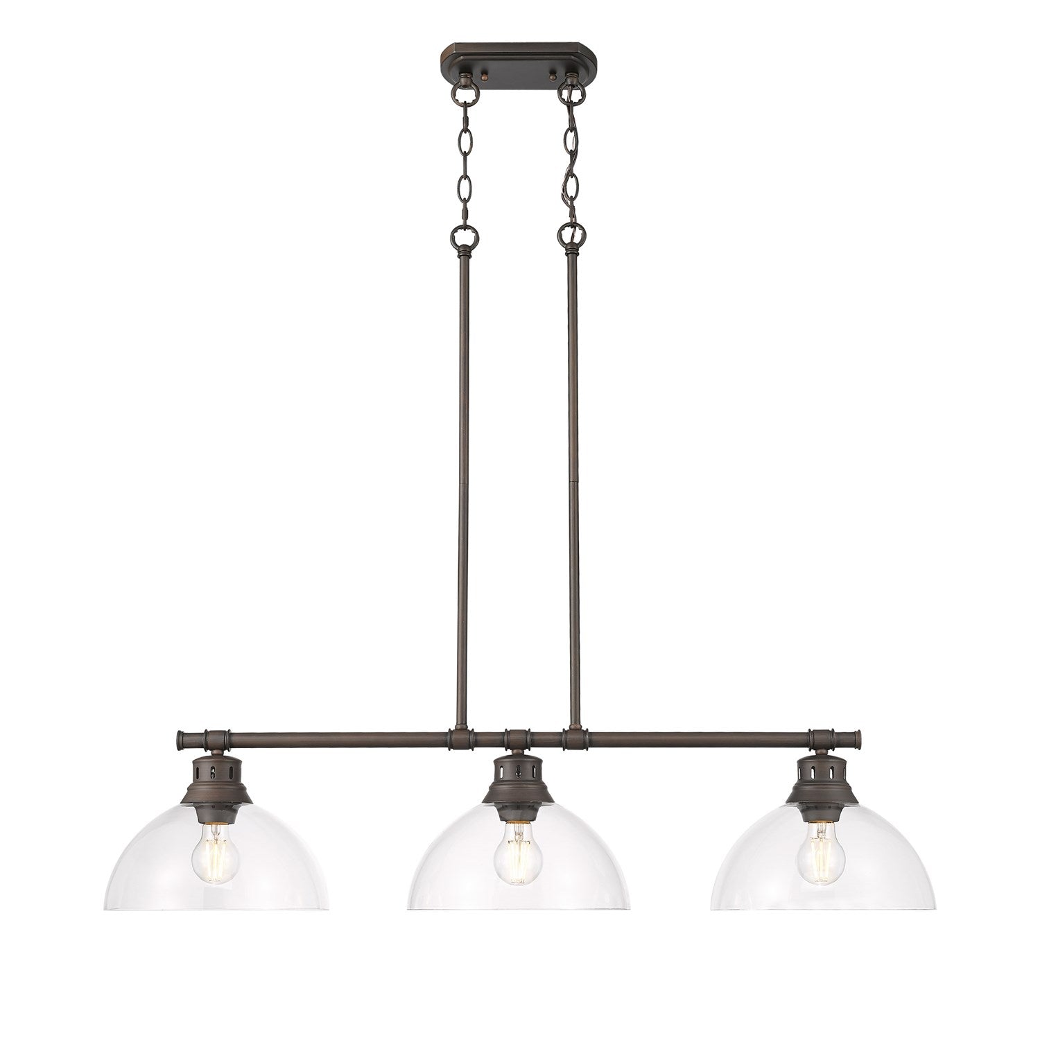 3-Light Linear Pendant In Rubbed Bronze With Clear Glass by Golden