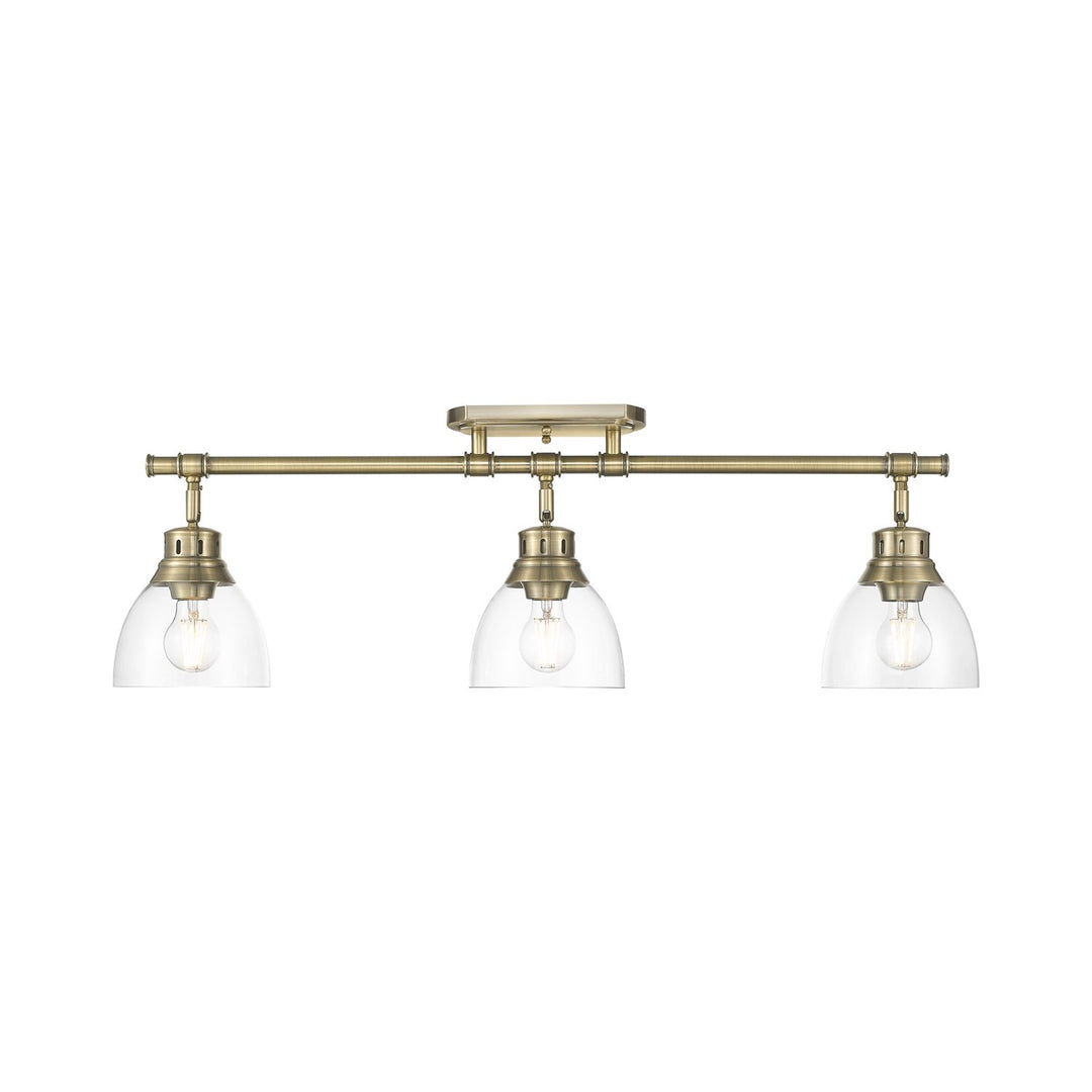 3-Light Semi-Flush - Track Light In Aged Brass With Clear Glass by Golden