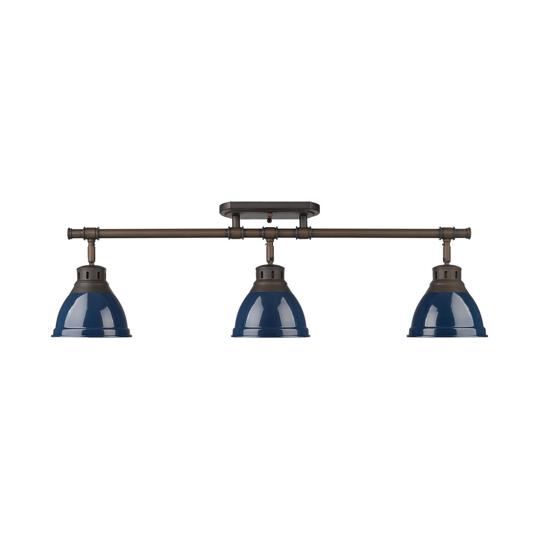3-Light Semi-Flush - Track Light In Rubbed Bronze With Matte Navy by Golden