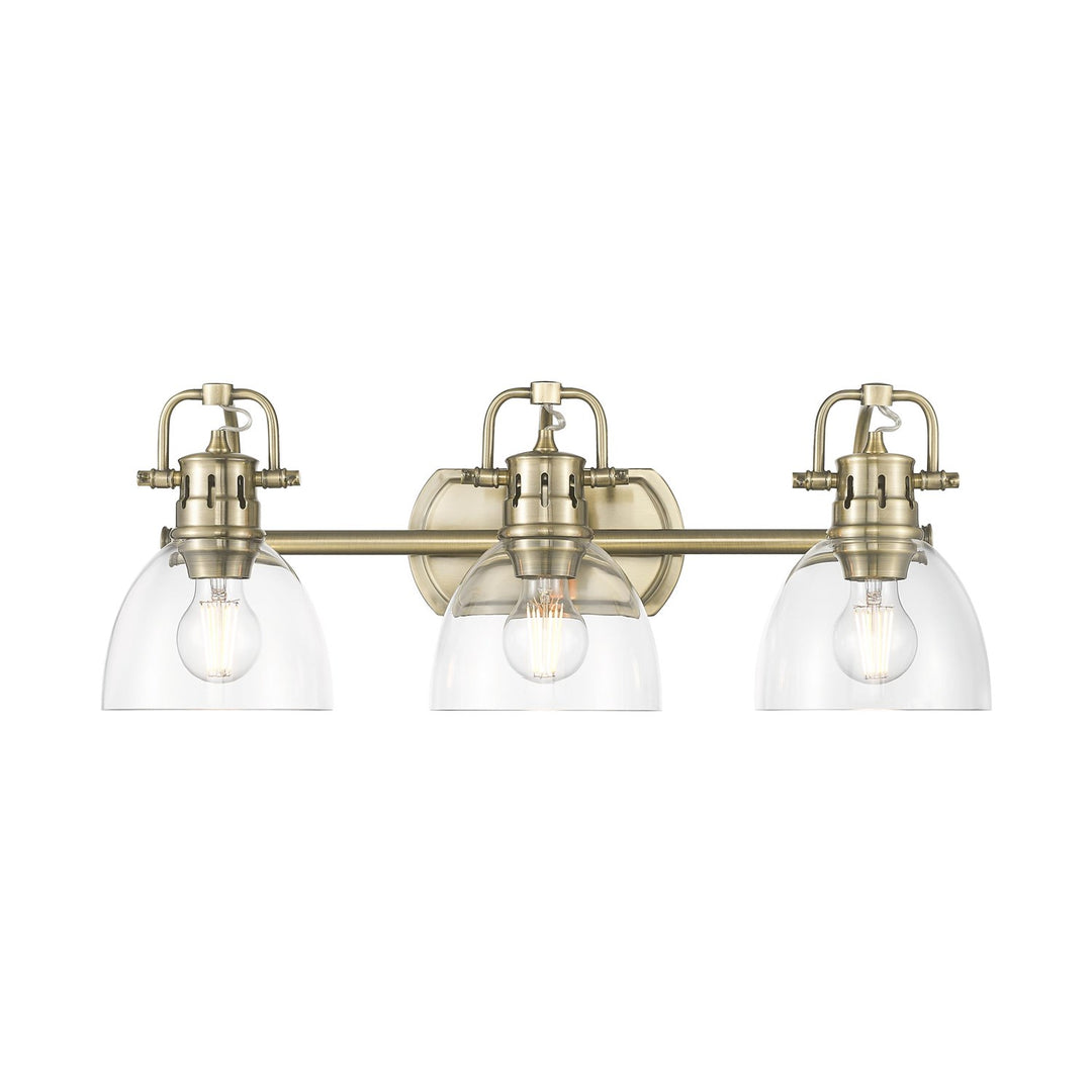 3-Light Bath Vanity In Aged Brass With Clear Glass by Golden