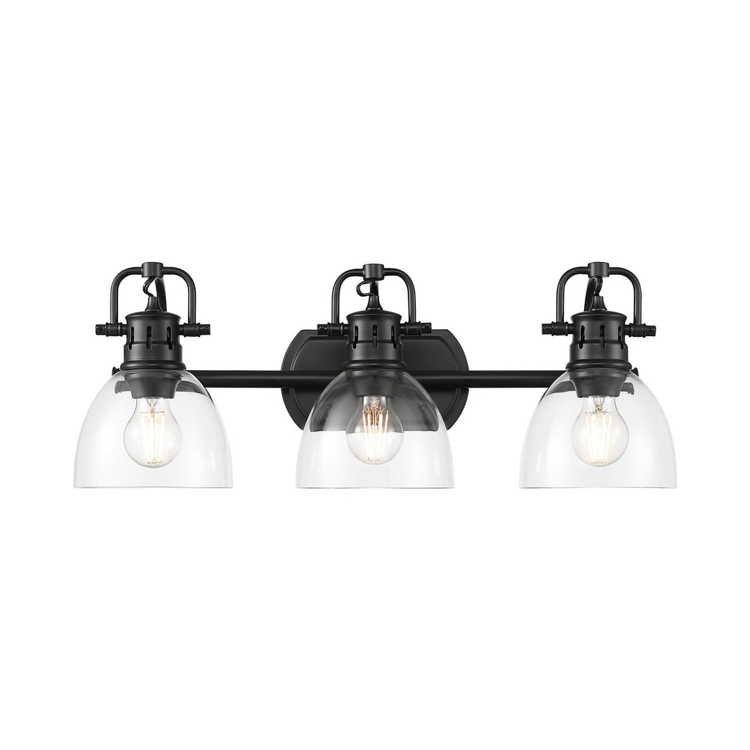 3-Light Bath Vanity In Matte Black With Clear Glass by Golden