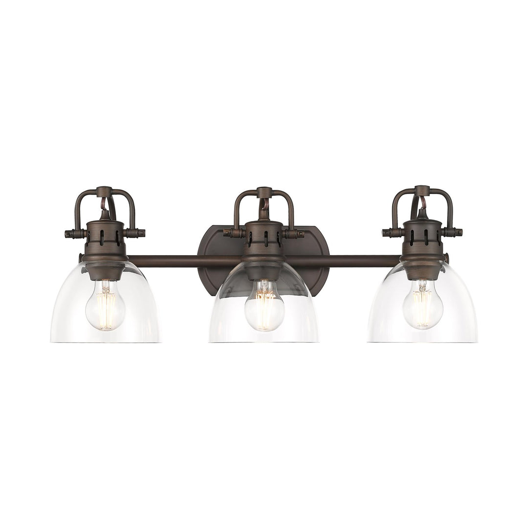 3-Light Bath Vanity In Rubbed Bronze With Clear Glass by Golden