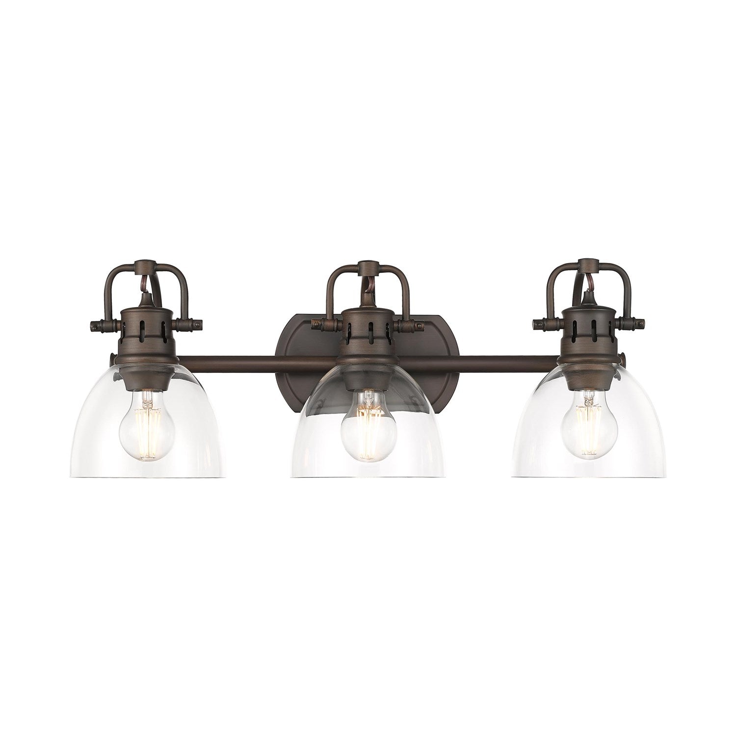 3-Light Bath Vanity In Rubbed Bronze With Clear Glass by Golden